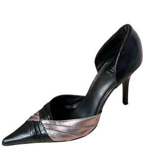 Black and Silver D'Orsay Pointed Toe Heels (W 7.5)